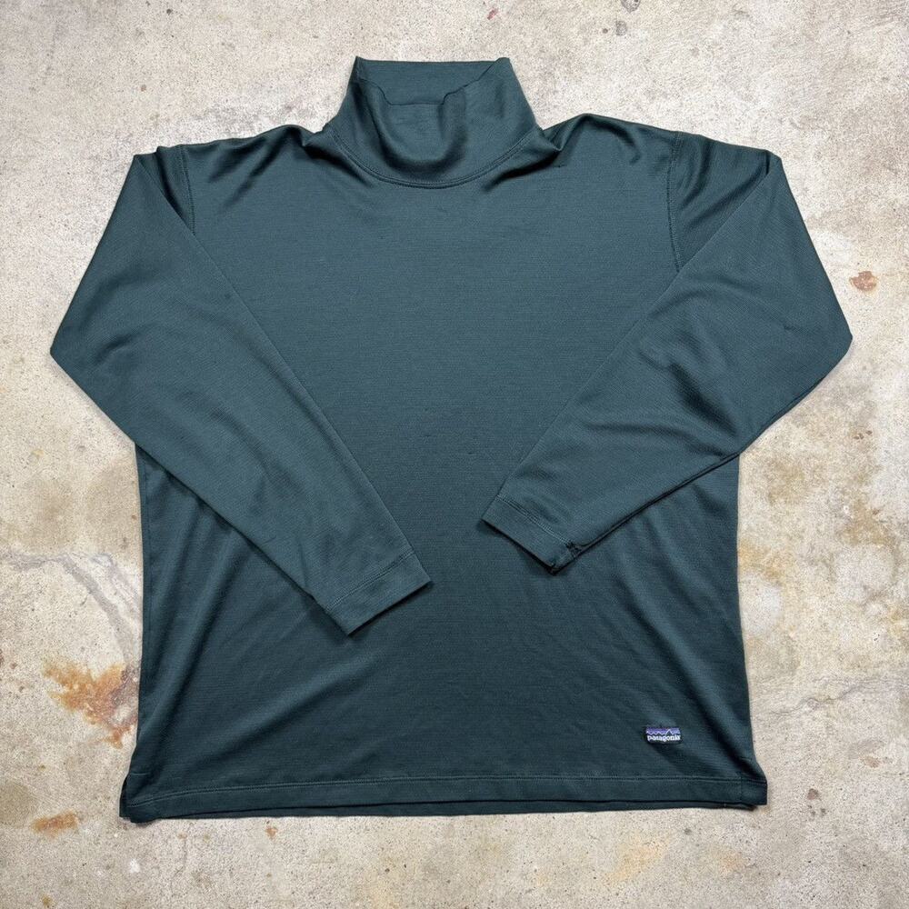 VTG Made in USA Green Patagonia Capilene Turtleneck Long Sleeve Shirt Size L